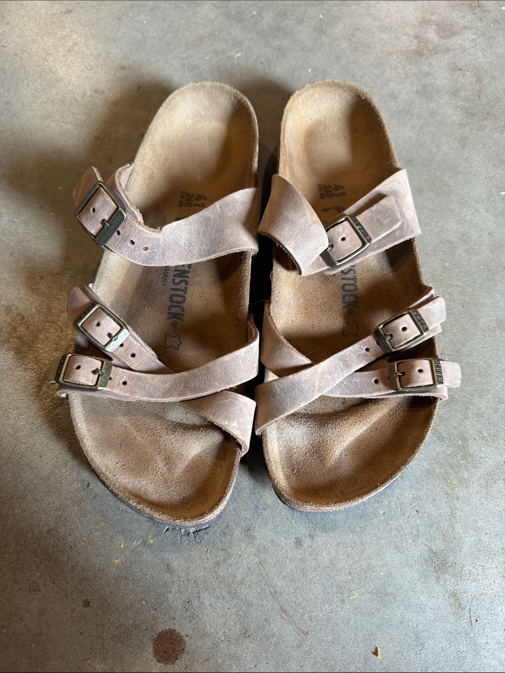 Birkenstock Triple-Strap Suede Sandals in Taupe